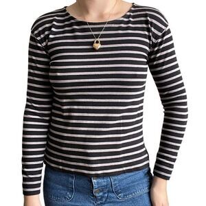 Marine Layer Womens Black Gray Striped Nautical Cotton Sleeve Sweater Sz XS
